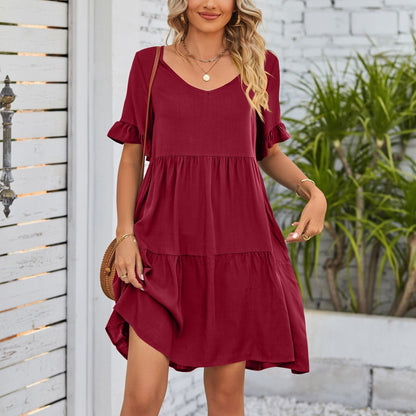 💕2026 Novedades de verano👗【S-3XL】Vestido informal de tres capas con escote en V y pliegues.