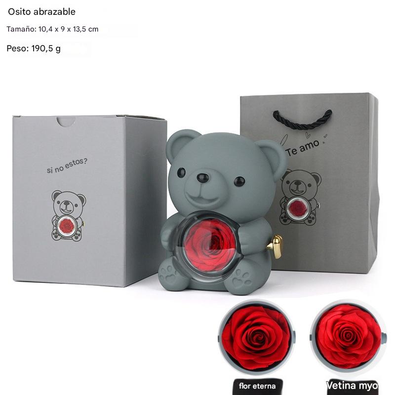 ✨Adorable osito de peluche con rosa preservada - Osito de peluche decorado con una rosa real, en una hermosa caja de regalo - Regalo romántico para el Día de la Madre, bodas, aniversarios, despedidas de soltera, Navidad y San Valentín.