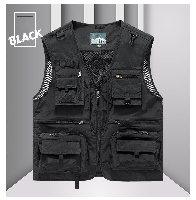🔥🔥【L-5XL】Chaleco Casual de Malla para Hombre, Multibolsillos Secado Rápido para Pesca y Exterior