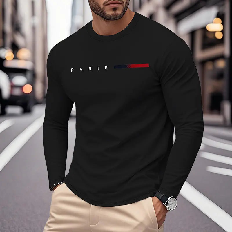 【S-3XL】Camiseta de manga larga con cuello redondo para hombre - estilo urbano informal.