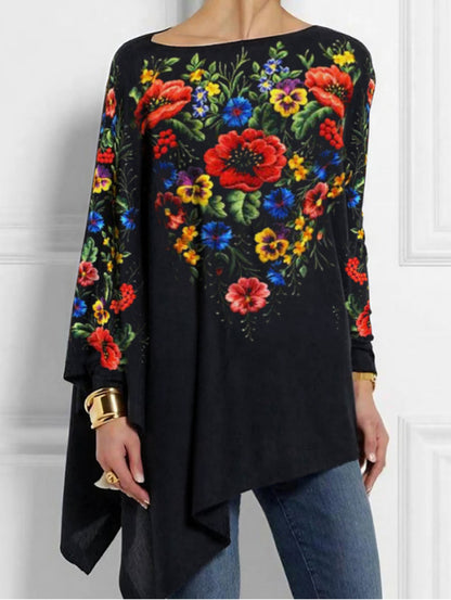 🌷🌸【S-5XL】2025 nuevo otoño e invierno mujeres top estampado retro tops sueltos.🌞