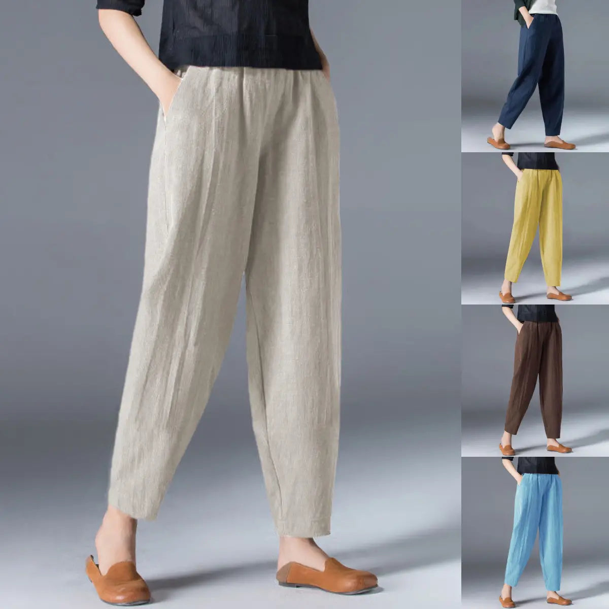 🌿50% DE DESCUENTO🔥【40-120 kg】Pantalones de mujer de algodón y lino de corte ancho, disponibles en tallas grandes