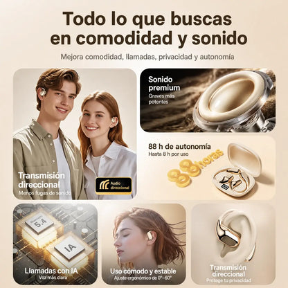 🔋Auriculares Bluetooth inalámbricos de oído abierto, con gancho para la oreja y conducción ósea🎙️🎧