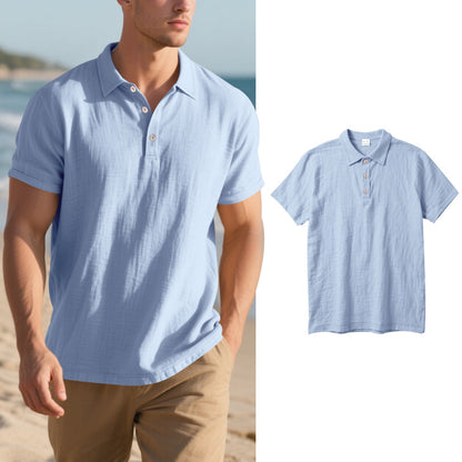 🔥【S-3XL】-30% OFF🌞Polo informal de lino de manga corta y corte holgado con cuello para hombre 2026