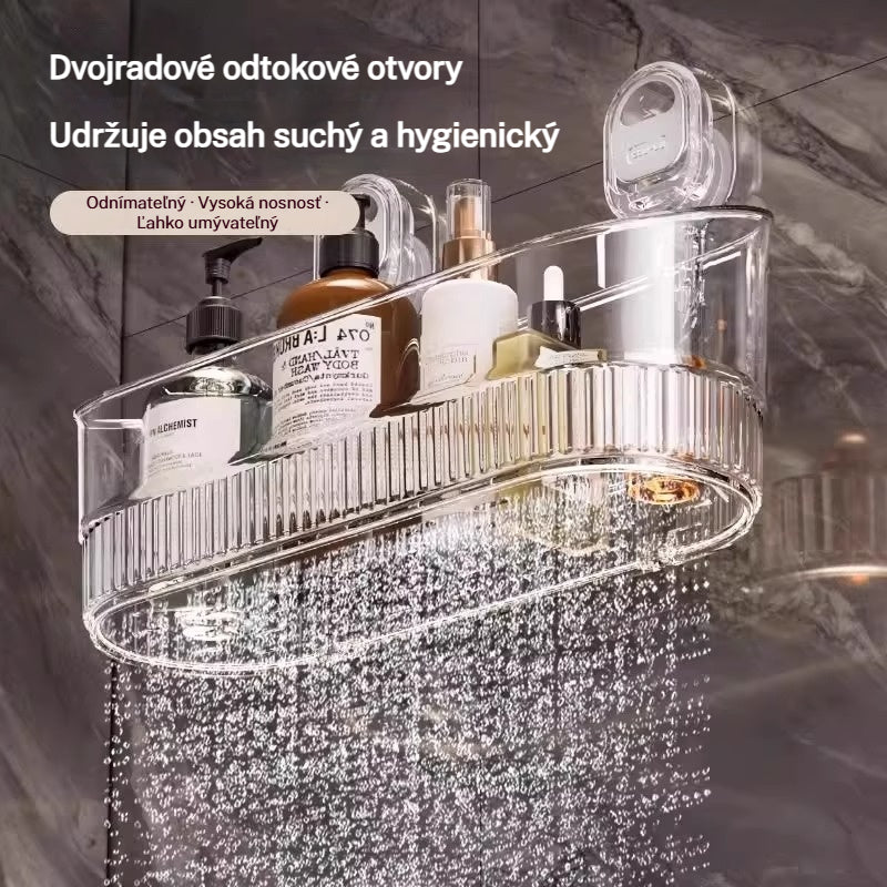 🧲 Polička s prísavkami bez vŕtania – veľká kapacita, stabilná a s odtokom do kúpeľne a kuchyne ✨