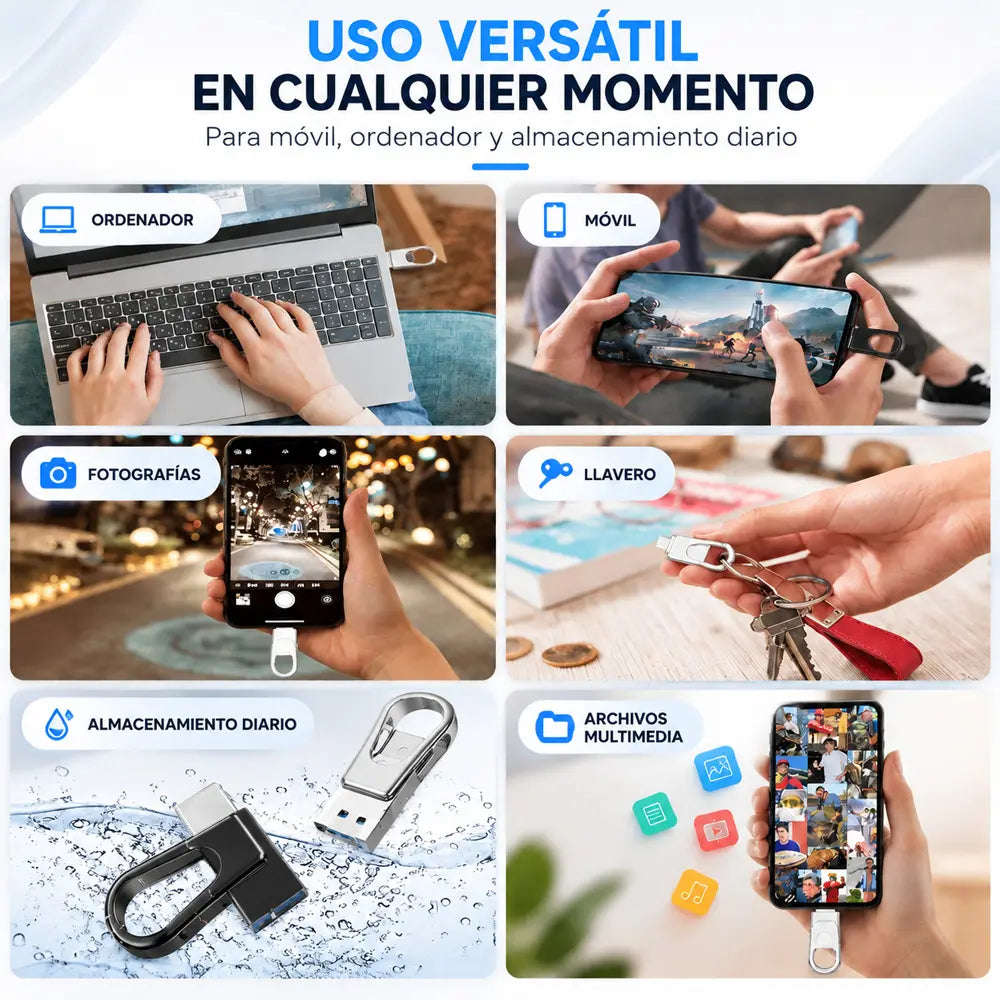 【2TB】💾 Pendrive USB 3.0 Doble Interfaz Tipo‑C 2TB, Almacenamiento para Teléfono y Computadora⚡