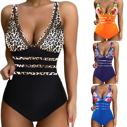 🩱✨【Ofertă de produse noi】🤩2025 Costum de baie dintr-o singură piesă, sexy, din plasă, cu imprimeu la modă 