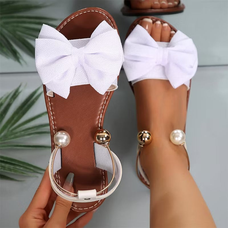 Sandalias Elegantes con Perlas y Correa al Tobillo para Mujer