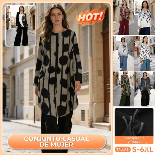 ⏳ Oferta por tiempo limitado ⏰【50-120 kg】👚 Conjunto informal de mujer con estampado de lunares, corte holgado.