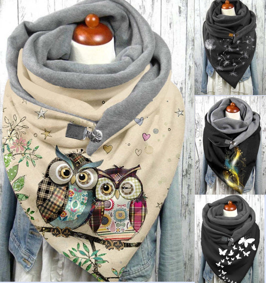 💝 【Zľava 42 %】Teplá bavlnená šatka s potlačou a gombíkmi na jeseň a zimu