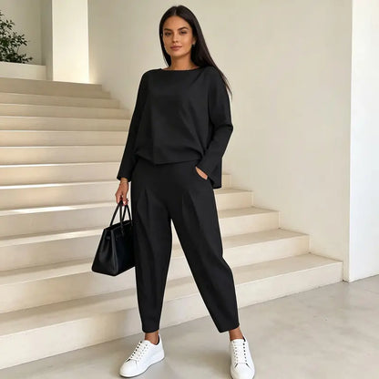 Conjunto casual y elegante a juego: Top de cuello redondo + pantalón