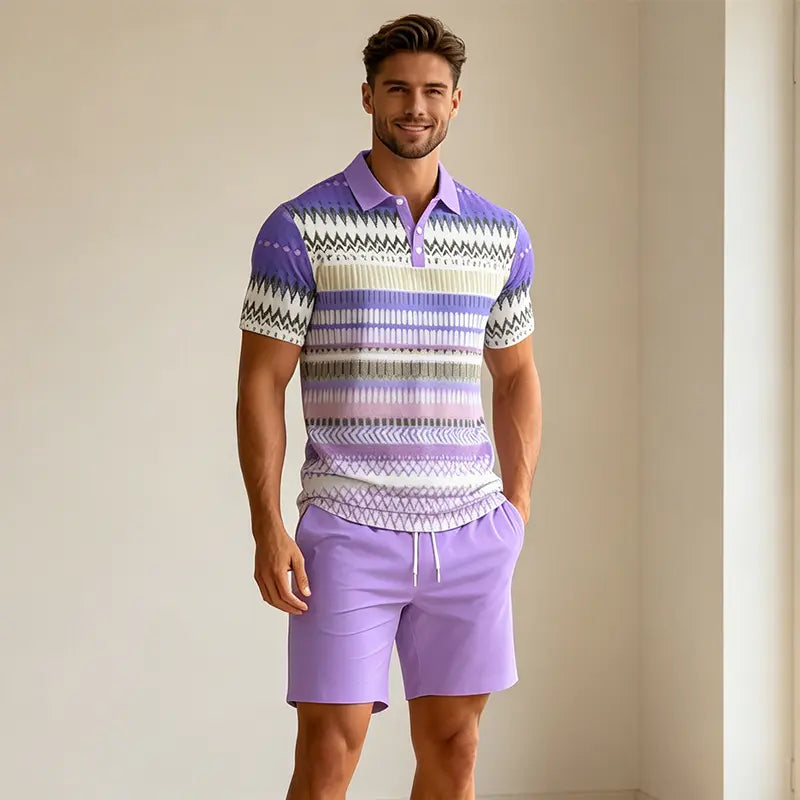 ✨Colección Verano 2026✨ Conjunto de polo y pantalón corto para hombre 🏝️ ¡Estampado digital 3D moderno