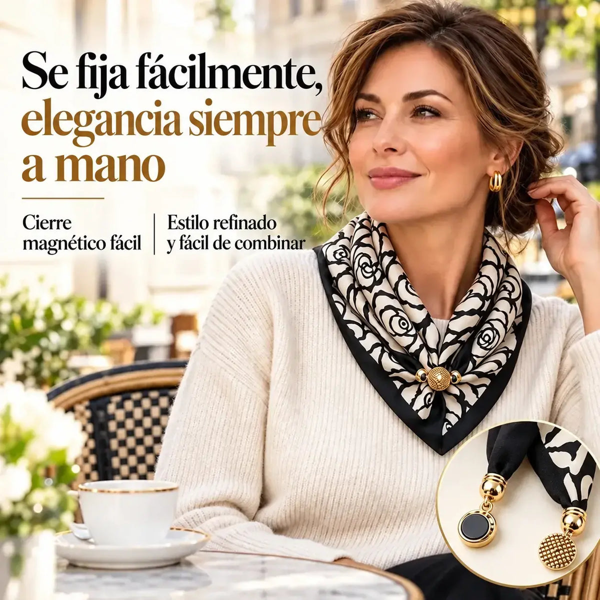 ✨【Pack de 4】Pañuelos elegantes para mujer con cierre magnético – Estampados, fáciles de poner y sin necesidad de hacer nudos