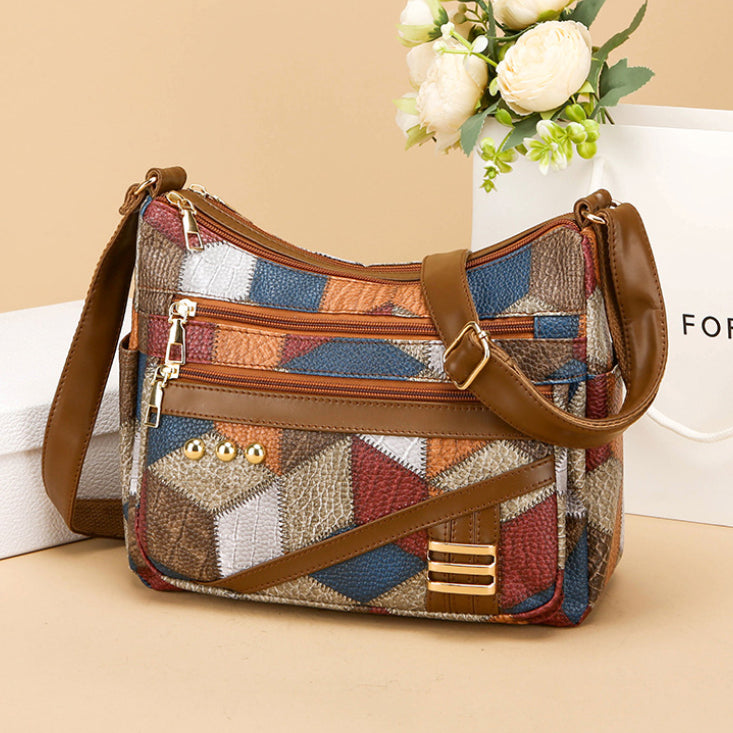 👜👜Nuevo bolso de hombro elegante y suave de piel con bloques de color
