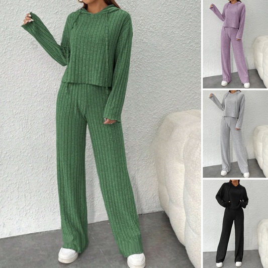 😍📢¡60% de descuento!📢 Cómodo conjunto de dos piezas de camiseta y pantalón de punto con escote elástico