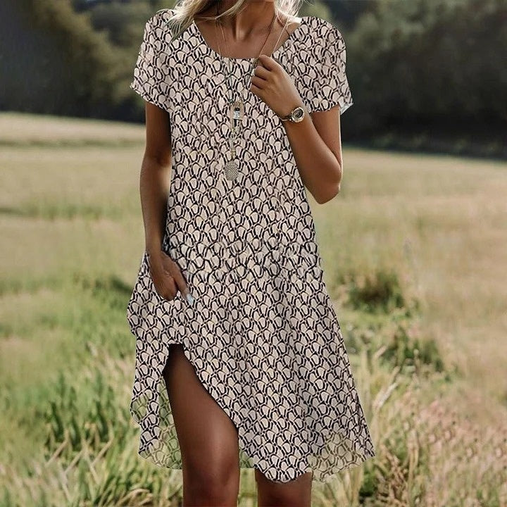 💖【S-3XL】👗2026 nowa sukienka na co dzień z okrągłym dekoltem i nadrukiem na wiosnę i lato