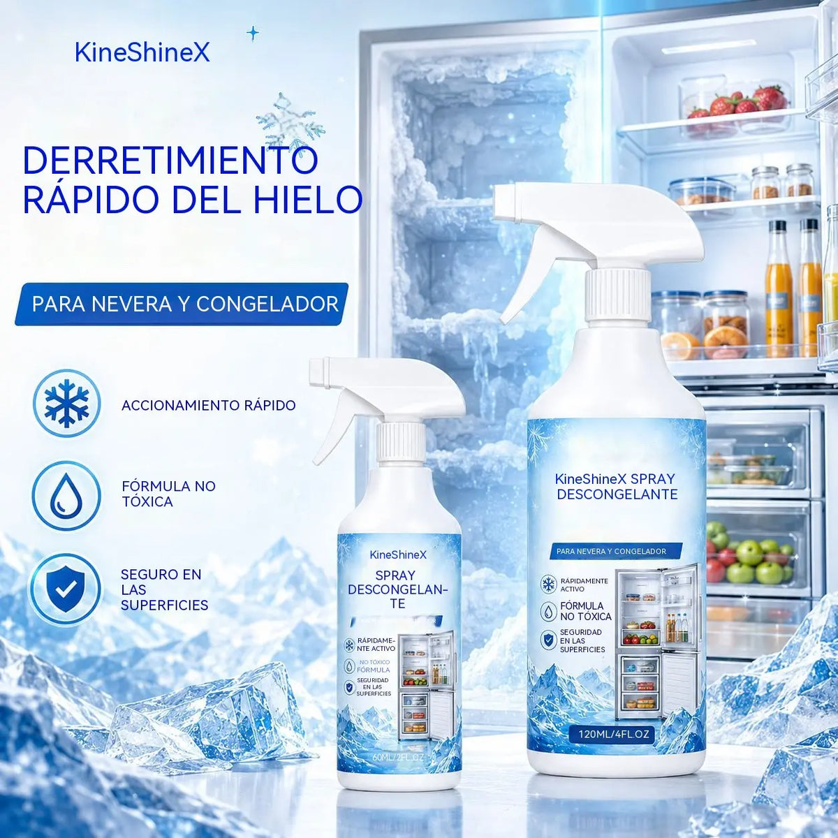 🔥【2 botellas por 28 euros】❄️ Nuevo spray descongelante 2026 🧡 Elimina rápidamente el hielo del congelador