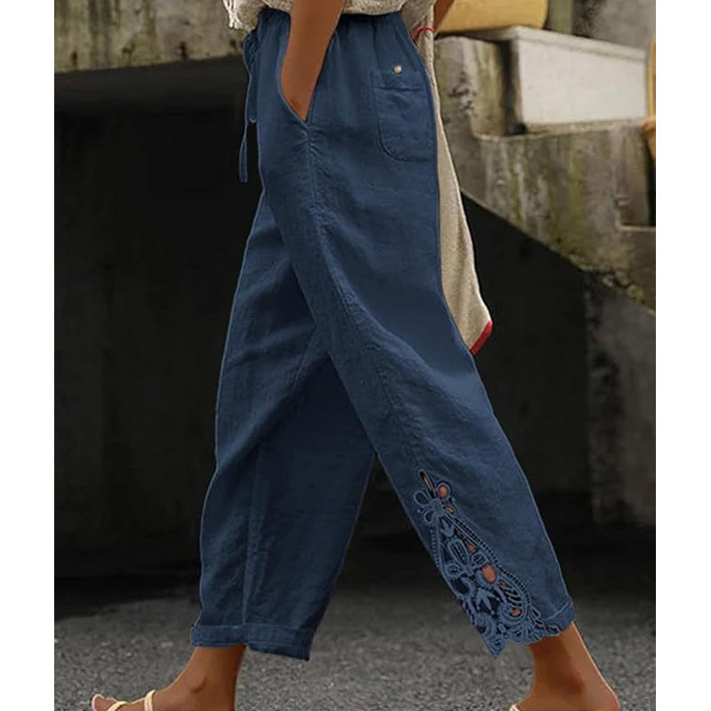 💯Pantalones de mujer con detalle de encaje y cordón ajustable.