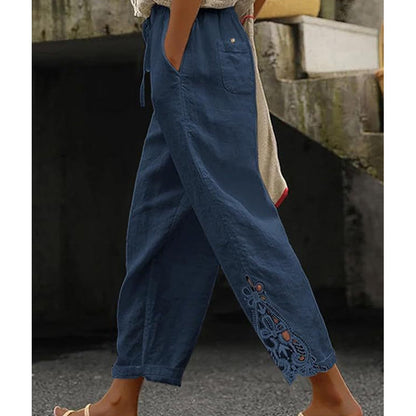 💯Pantalones de mujer con detalle de encaje y cordón ajustable.