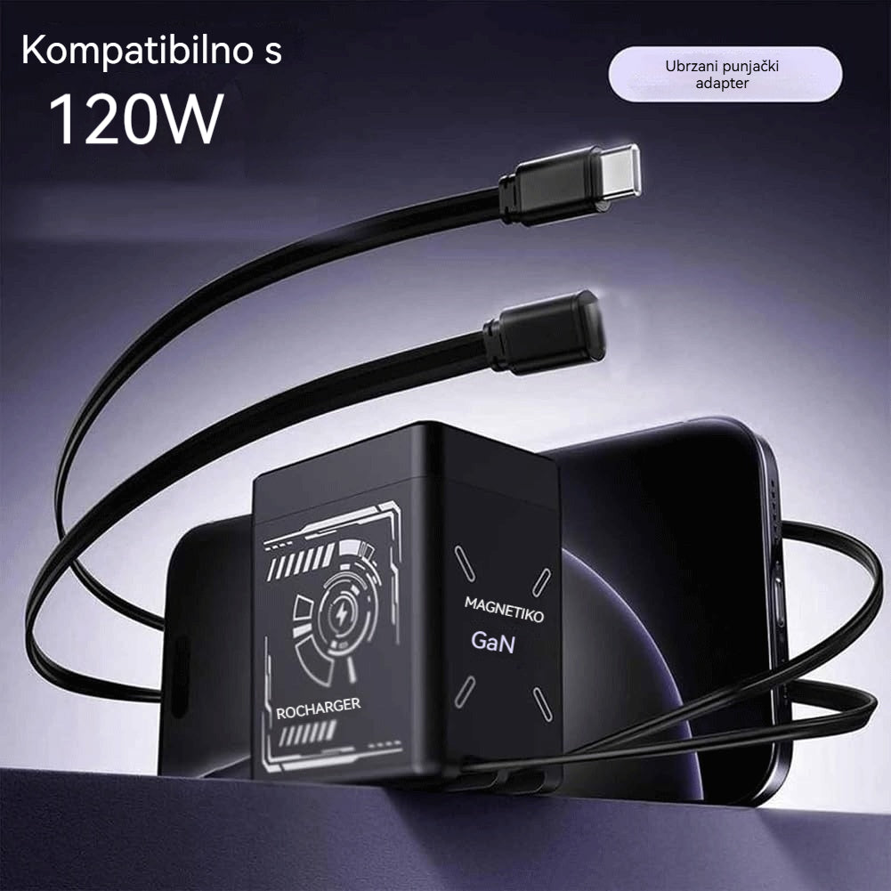 ⚡2-u-1 brzi punjač kompatibilan s GaN tehnologijom od 120 W za iPhone, mobilne telefone i tablete