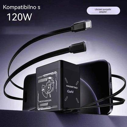 ⚡2-u-1 brzi punjač kompatibilan s GaN tehnologijom od 120 W za iPhone, mobilne telefone i tablete