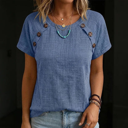 ✨【S-3XL】Camisa de mujer cómoda de algodón y lino, corte informal y holgado, diseño con botones.