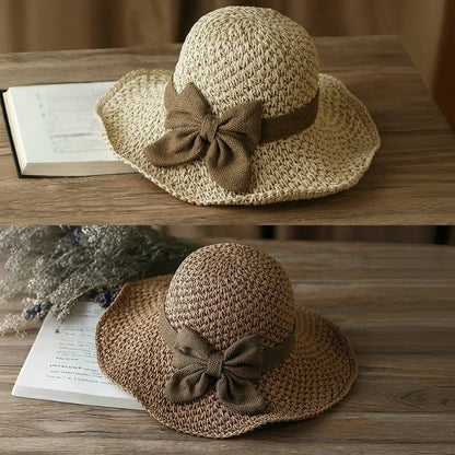 🎀🎀 50% DE DESCUENTO 👒 | Sombrero de paja con lazo retro – Plegable y transpirable para el verano