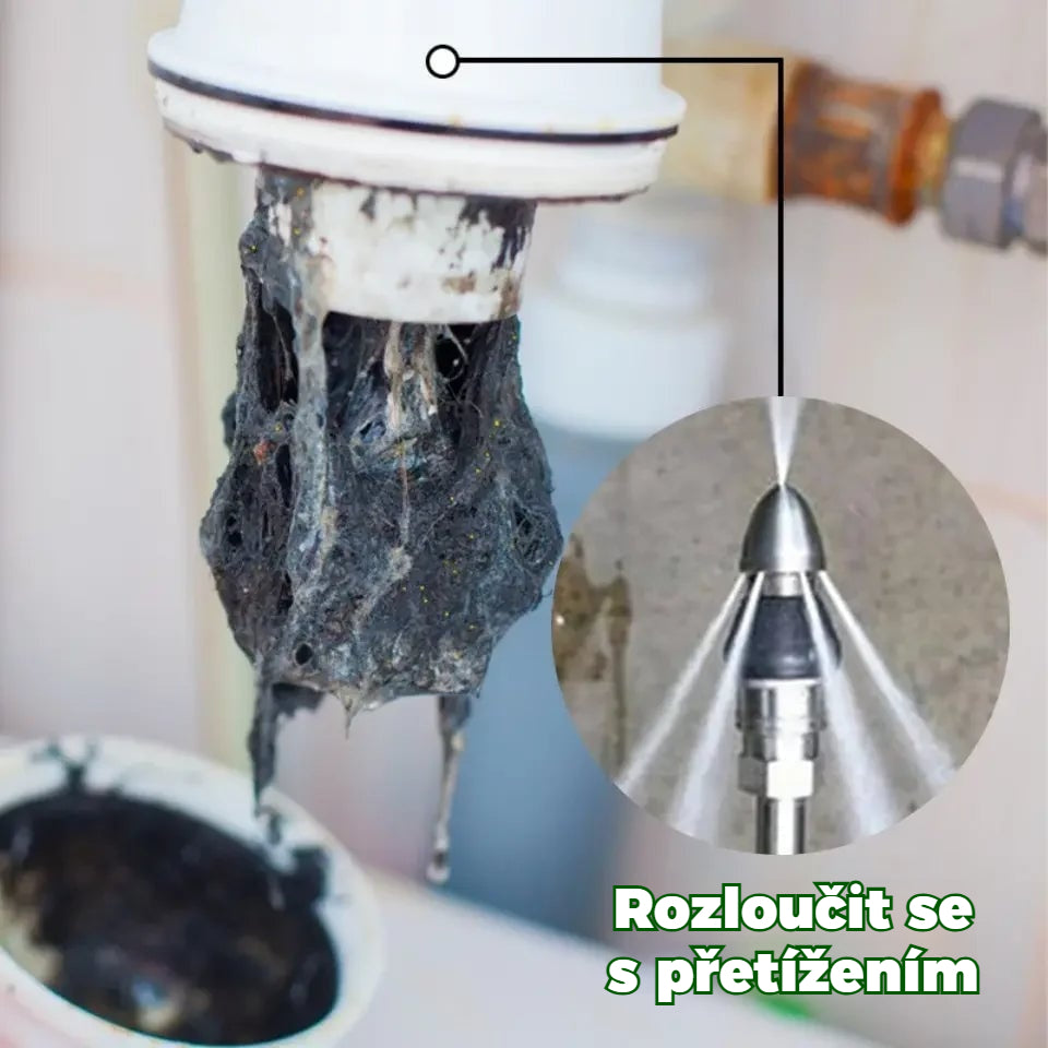 👨‍🦯【krátký+dlouho-Dvoudílná sada】Čisticí nástroj s vysokotlakou tryskou pro domácí kanalizační potrubí