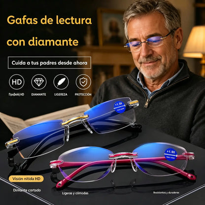 1 par por 26 € 🧐👓️ Elegantes gafas de lectura con filtro de luz azul; diseño sin montura para reducir la fatiga visual y prevenir la miopía; aptas tanto para hombres como para mujeres.