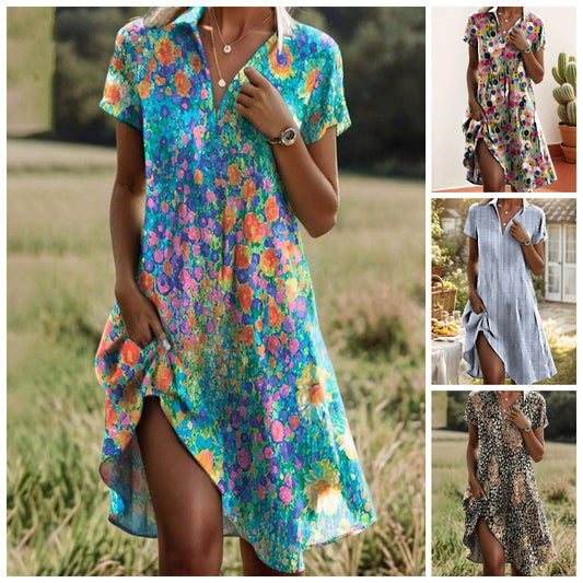 👗【Horúci výpredaj】✨ 2025 Letná nová dámska móda Šaty s krátkym rukávom a výstrihom do V Priedušný šifón