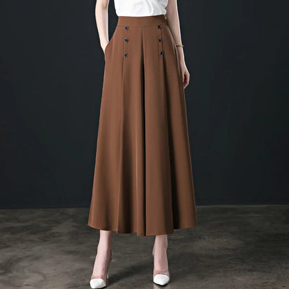 💥【Compra 1 y llévate 1 gratis】Falda de pantalón de pierna ancha y cintura alta drapeada a la moda para mujer
