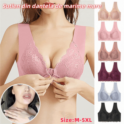 ✨【Conjunto de 3 piezas】Sujetador sexy de talla grande, sin aros y con cierre frontal, que luce un hermoso diseño en la espalda.
