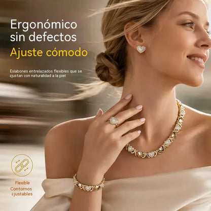 🎁 Juego de 4 piezas de joyería clásica con forma de corazón y baño de oro
