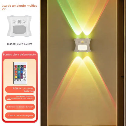 Lámpara de pared ambiental magnética RGB con sensor de movimiento y funciones de control remoto.