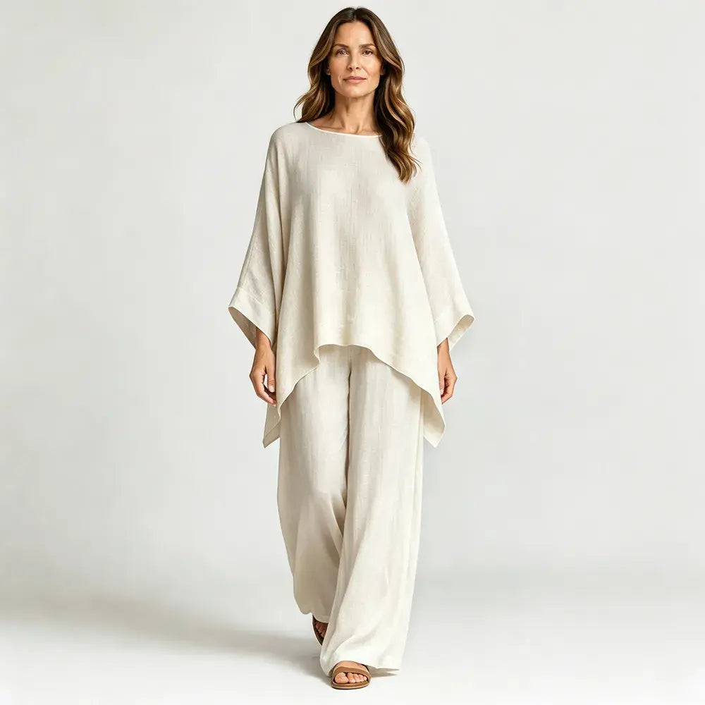 【S-3XL】🌸✨Oferta por tiempo limitado - Conjunto de mujer de camisa holgada básica y pantalón de lino