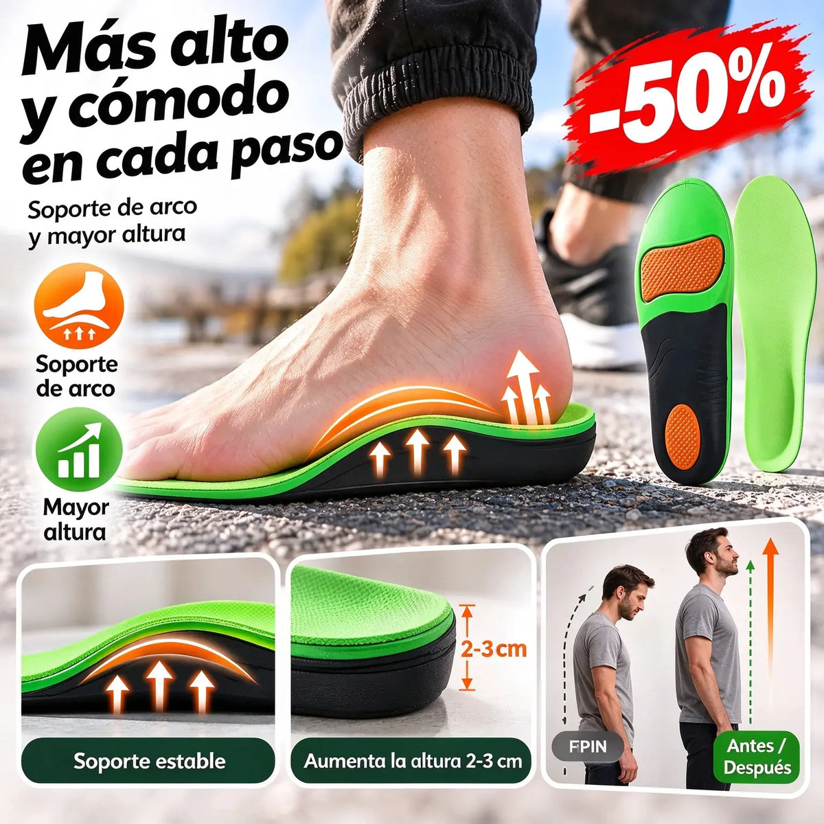 👣【Compra 1, llévate otro gratis】Plantillas con soporte para el arco en forma de X, para la rotación interna o externa del pie