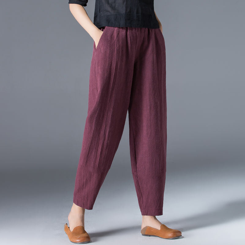 🌿50% DE DESCUENTO🔥【40-120 kg】Pantalones de mujer de algodón y lino de corte ancho, disponibles en tallas grandes