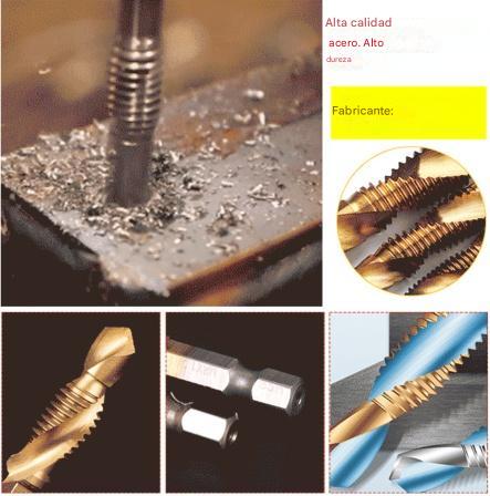 【Paquete de 6】 Macho de roscar compuesto de acero de alta velocidad tres en uno con vástago hexagonal