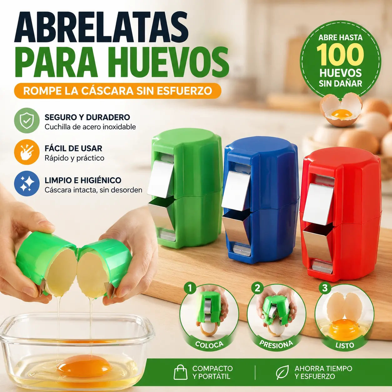【3 piezas 25 euros】🍳 Rompehuevos rápido: rompe cientos de huevos más rápido y de forma más limpia 🔥