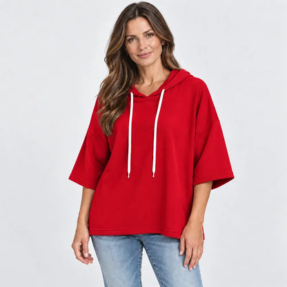 ✨【S-5XL】Nueva sudadera casual de mujer para otoño/invierno, color liso, con capucha y manga 3/4 (modelo 2026)