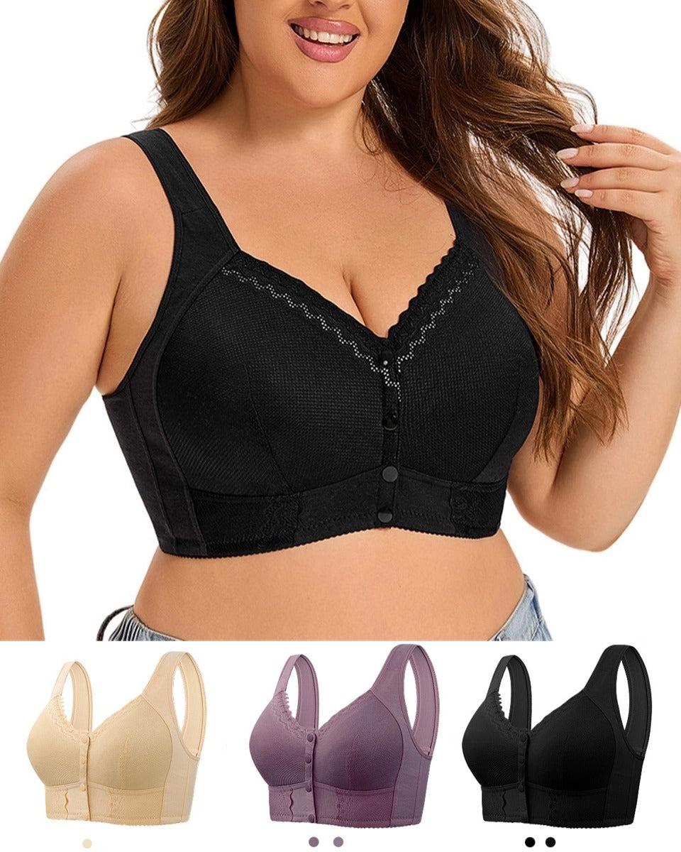 【🔥Pri kúpe 3 dostanete 3 zadarmo】💕🎁（40kg-165kg）Extra veľká priedušná bavlnená podprsenka s prednými gombíkmi