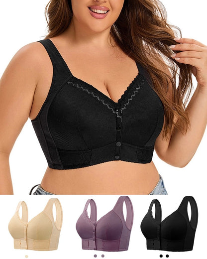 【🔥Pri kúpe 3 dostanete 3 zadarmo】💕🎁（40kg-165kg）Extra veľká priedušná bavlnená podprsenka s prednými gombíkmi