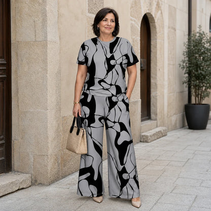 ✨【S-5XL】 ¡Elegante y casual! Conjunto de verano de tallas grandes con un moderno estampado geométrico.