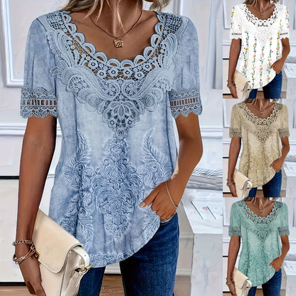 💕🌺【S-6XL】2025 Nová móda Pohodlné priedušné dámske elegantné čipkované ležérne tričko