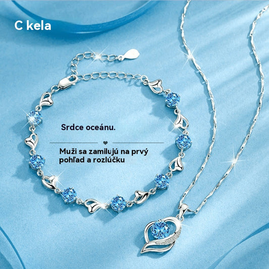 ✨✨【Kúpte 1, dostanete 1 zadarmo】💎💎Sada náramku a náhrdelníka zo striebra 925 Srdce oceánu