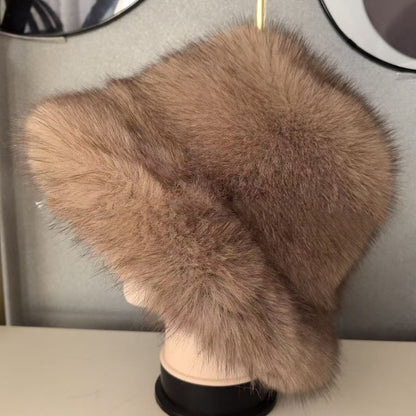 👒Zľava -47%🔥 Dámska teplá jesenná a zimná čiapka s veľkou krempou a kopulou z líšky