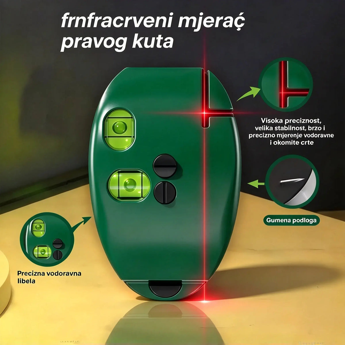 🔴Dvostrani laserski nivel za pravi kut: brzo i precizno poravnanje bez potrebe za linijom za crtanje