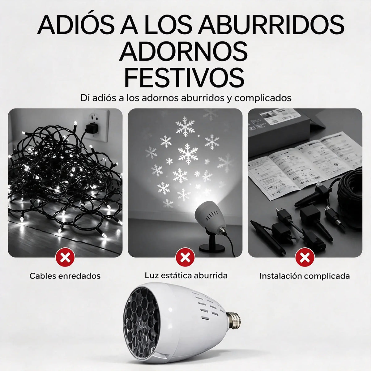 ✨ Bombilla LED de proyección navideña E27 | 16 patrones dinámicos | Crea un ambiente festivo en segundos 🎄