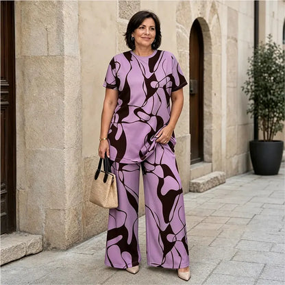 ✨【S-5XL】 ¡Elegante y casual! Conjunto de verano de tallas grandes con un moderno estampado geométrico.