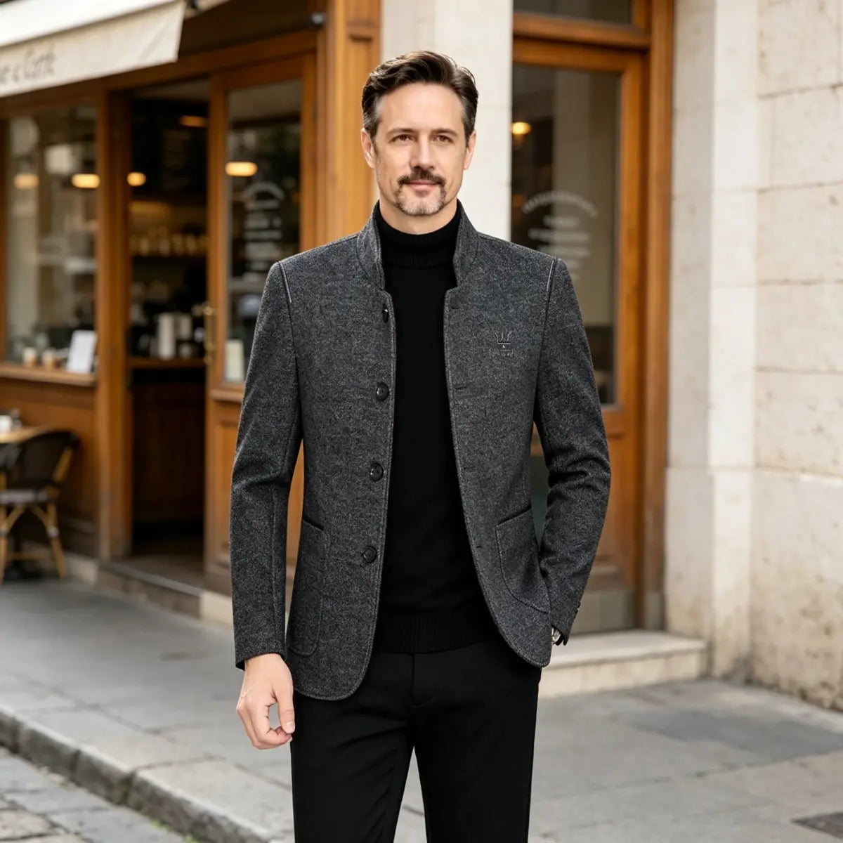 ⛄️🤗【M–4XL】🔥 Nueva chaqueta con cuello: suéter grueso de lana para hombre con forro de terciopelo – otoño/invierno